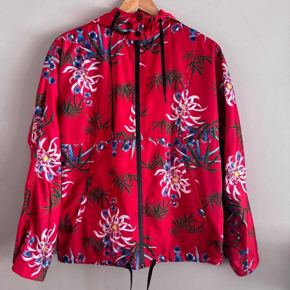 Kenzo Paris Red Floral Full Zip Windbreaker Jacket Size Small
